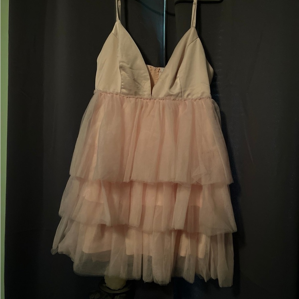 Fashion Nova Cream and Pink Layered Dress